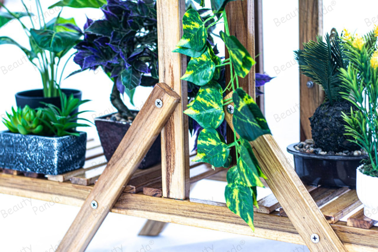Beauty Panda® Teak Wood Multipurpose Plant Stand Indoor Outdoor Planter Display Shelving (58T)