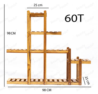Beauty Panda Teak Wood Indoor/Outdoor Plant Stand for Home Garden Balcony Living Room Decor (60T)