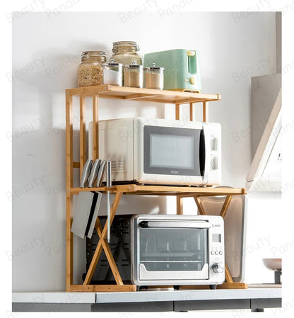 Beauty Panda Teak Wood Spice Rack Organizer - Multipurpose Stand for Kitchen Storage, Microwave & OTG Oven Rack, - 2 Tier Spice Shelf - Stackable Free Standing Space Saving Spice Rack for Countertop , Kitchen (SP12)