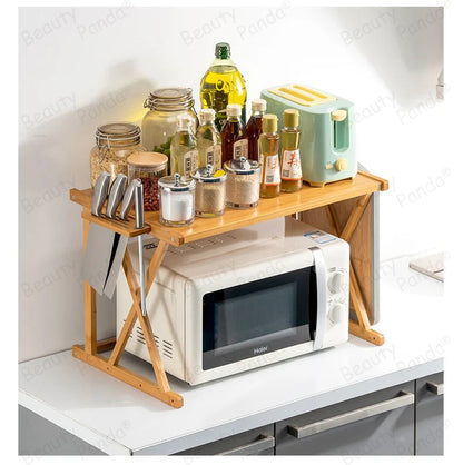 Beauty Panda Teak Wood Spice Rack Organizer - Multipurpose Stand for Kitchen Storage, Microwave & OTG Oven Rack, - 1 Tier Spice Shelf - Stackable Free Standing Space Saving Spice Rack for Countertop , Kitchen (SP11)