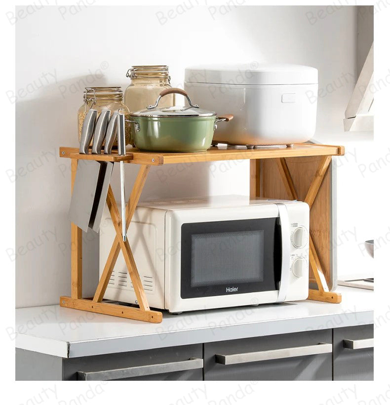 Beauty Panda Teak Wood Spice Rack Organizer - Multipurpose Stand for Kitchen Storage, Microwave & OTG Oven Rack, - 1 Tier Spice Shelf - Stackable Free Standing Space Saving Spice Rack for Countertop , Kitchen (SP11)