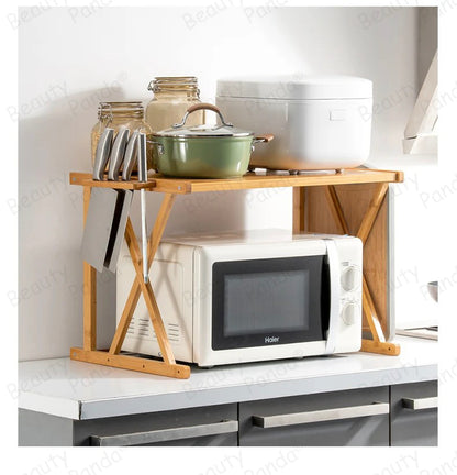 Beauty Panda Teak Wood Spice Rack Organizer - Multipurpose Stand for Kitchen Storage, Microwave & OTG Oven Rack, - 1 Tier Spice Shelf - Stackable Free Standing Space Saving Spice Rack for Countertop , Kitchen (SP11)