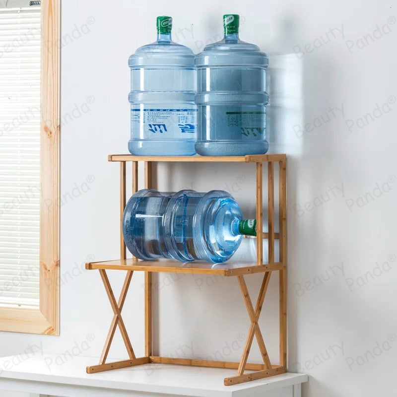 Beauty Panda Teak Wood Spice Rack Organizer - Multipurpose Stand for Kitchen Storage, Microwave & OTG Oven Rack, - 2 Tier Spice Shelf - Stackable Free Standing Space Saving Spice Rack for Countertop , Kitchen (SP12)