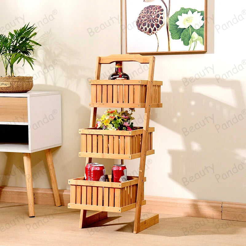 Beauty Panda Wooden 3 Layer Fruit and Vegetable Stand Basket Storage Rack (FB1)