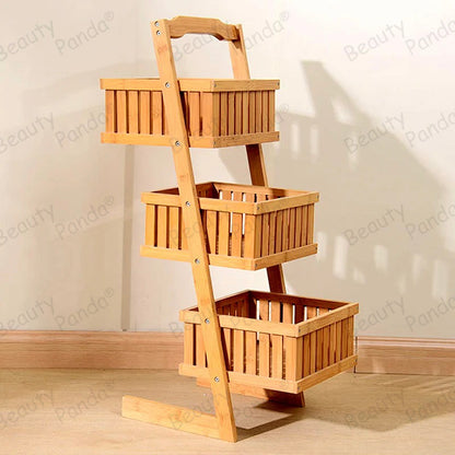 Beauty Panda Wooden 3 Layer Fruit and Vegetable Stand Basket Storage Rack (FB1)