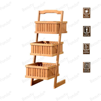 Beauty Panda Wooden 3 Layer Fruit and Vegetable Stand Basket Storage Rack (FB1)