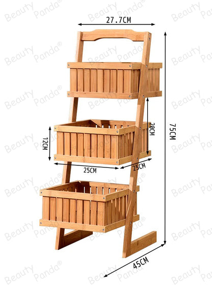 Beauty Panda Wooden 3 Layer Fruit and Vegetable Stand Basket Storage Rack (FB1)