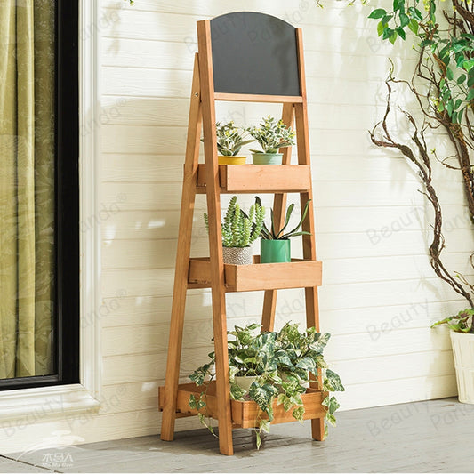 Beauty Panda Teak Wood Chalkboard Sign Free Standing Chalkboard Easel/Sturdy Sidewalk Sign Sandwich Board/Outdoor with Plant Stand and Chalk Board for Weddings & More! (EAS4)