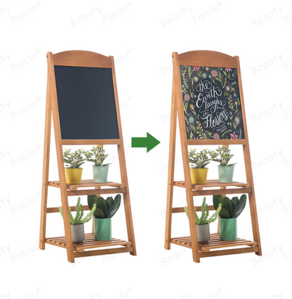 Beauty Panda Teak Wood Chalkboard Sign Free Standing Chalkboard Easel/Sturdy Sidewalk Sign Sandwich Board/Outdoor with Plant Stand and Chalk Board for Weddings & More! (EAS3)