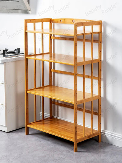 Beauty Panda® Teak Wood 4 Tire Multipurpose Stand for Kitchen Storage, Microwave & OTG Oven Rack, Shoe Rack, Office Organizer, Bookshelf Utensil Kitchen Rack (KT04)