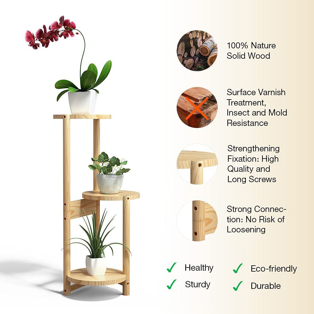 Beauty Panda Teak Wood Indoor/Outdoor Plant Stand for Home Garden Balcony Living Room Decor (TR1)