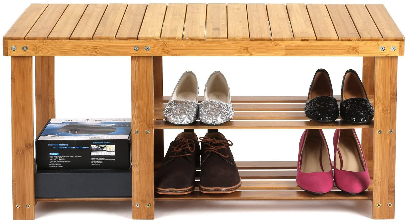 Beauty Panda® Teak Wood 2 Tier Shoe Rack Bench, Premium Shoe Organizer or Entryway Bench, Perfect for Shoe Cubby, Entry Bench, or Living Room (86M)