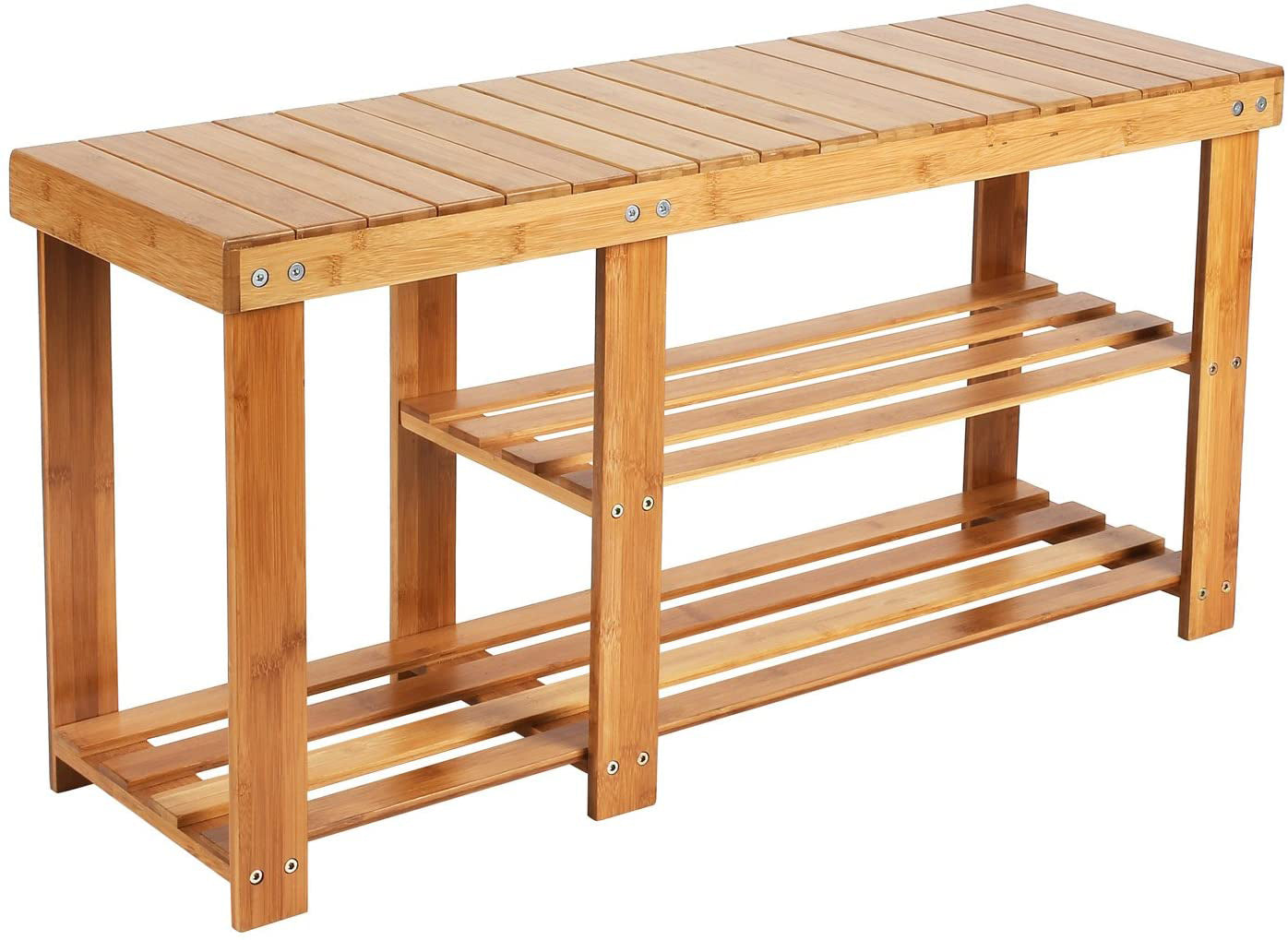 Beauty Panda® Teak Wood 2 Tier Shoe Rack Bench, Premium Shoe Organizer or Entryway Bench, Perfect for Shoe Cubby, Entry Bench, or Living Room (86M)