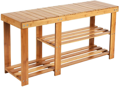 Beauty Panda® Teak Wood 2 Tier Shoe Rack Bench, Premium Shoe Organizer or Entryway Bench, Perfect for Shoe Cubby, Entry Bench, or Living Room (86M)