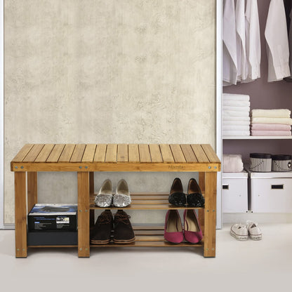 Beauty Panda® Teak Wood 2 Tier Shoe Rack Bench, Premium Shoe Organizer or Entryway Bench, Perfect for Shoe Cubby, Entry Bench, or Living Room (86M)
